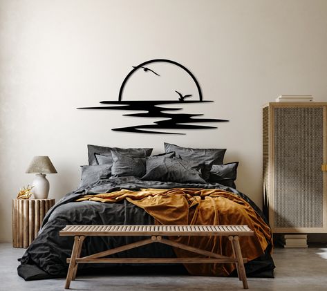 Sunrise Metal Wall Art, Sun and Seagulls Wall Decor, Abstract Sunset Home Decor, Minimalist Line Art, Housewarming Gift -----------------------------------------  Free And  Express Shipping    For  Europe about 3-4 days  For US about 4-5 days  For Australia 9-10 days  Because of our hanger our products has a space that 1 centimeter between wall and product.You can EASİLY HANG them with only one screw.  Materials: 2mm Of Laser Cut Metal and textured paint that you can choose  Packaging Durable ca Decorative Floor Lamps, Shadow Images, Textured Paint, Abstract Sunset, Home Decor Minimalist, Led Wall Art, Wall Decor Abstract, Minimalist Line Art, Laser Cut Metal