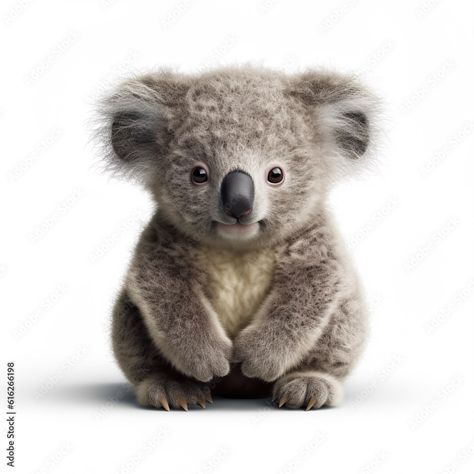 Cute little koala baby bear realistic photo generative AI illustration isolated on white background. Lovely baby animals concept Stock Illustration Koala Illustration, Animal Close Up, Koala Baby, Creature Comforts, Baby Bear, Koala, Baby Animals, Stock Illustration, White Background