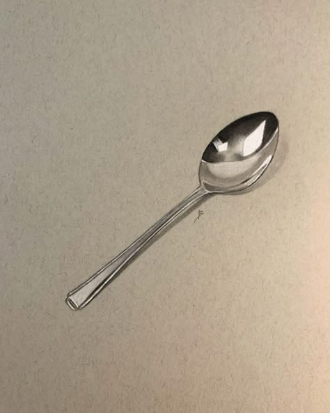 “My Drawing of a Spoon” by Ben Osborn – The Cutlery Review Object Pencil Shading, Fork And Spoon Drawing, Object Shading With Pencil, Stilllife Pencil Shading, Spoon Sketch, Cutlery Drawing, Spoon Reference, Spoon Reflection Drawing, Spoon Drawing