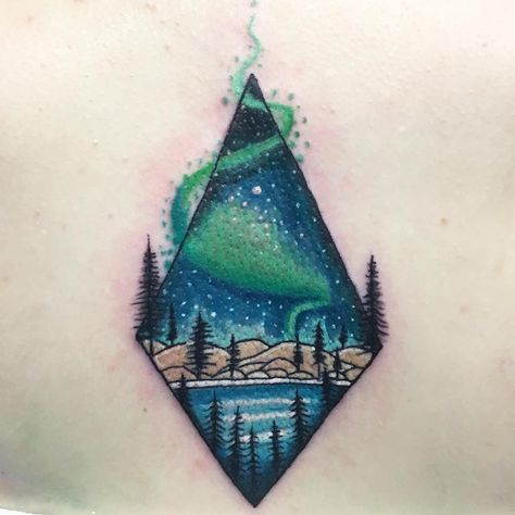 Polar Bear Northern Lights, Lights Tattoo, Unique Tattoos With Meaning, Light Scenery, Northern Lights Tattoo, Alaska Tattoo, Scenery Tattoo, Sky Tattoos, Colorful Tattoo