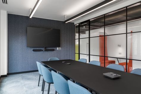 Conference room Agile Workspace, Acoustic Wall Panel, Room Video, Conference Room Design, Industrial Office Design, Blue Office, London Office, Acoustic Wall Panels, Office Snapshots