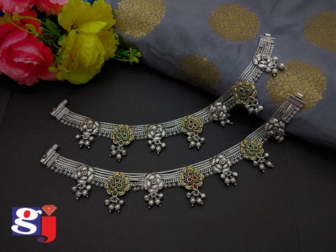 Antique silver payal design , oxidised silver ornaments ,latest trends wedding jewellery, ethnic design jewellery by #GJ #silver Paijaniya Silver Design, Latest Payal Designs Silver, Silver Payal Design, Payal Design, Payal Designs Silver, Anklets Silver, Jali Design, Ad Jewellery, Silver Anklets Designs