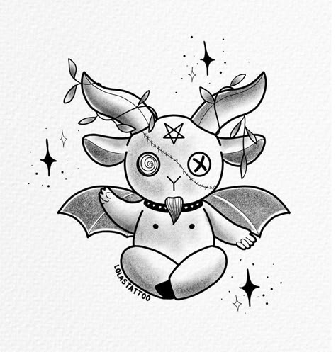 Baphomet Flash Tattoo, Cute Baphomet Drawing, Simple Satanic Tattoos, Cute Satanic Tattoo, Satanic Drawings Sketches, Cute Demon Tattoo, Cute Baphomet Tattoo, Chibi Baphomet, Cute Demon Drawing