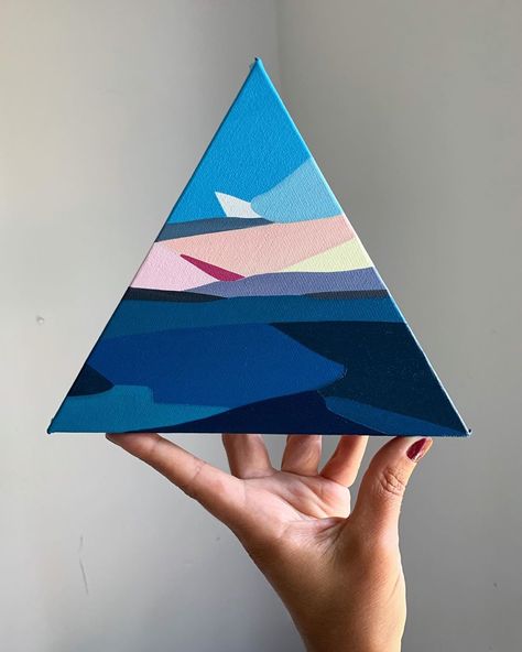 Rachael Cassiani on Instagram: “Up For A Sunset 6.5” Triangle #oilpaint #oilpainting #oiloncanvas #oilstudy #painting #passioncolorjoy #create #cubism #carveouttimeforart…” Paintings On Triangle Canvas, Triangle Canvas Art, Triangle Strategy Art, Pyramid Painting Acrylic, Triangle Artwork, Triangle Canvas, Artistic Elements, Rolled Paper Art, Paintings Ideas