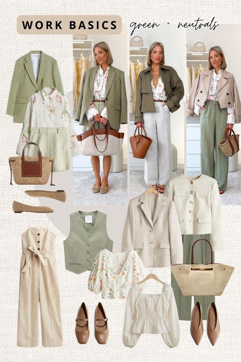 Soft Autumn Work Outfits, Soft Color Outfits, Soft Autumn Style, Soft Autumn Summer Outfits, Soft Summer Green, Soft Autumn Capsule, Soft Autumn Clothes, Soft Summer Capsule Wardrobe, Soft Summer Outfits