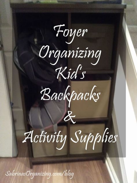 foyer organizing backpacks and supplies Organizing Backpacks, Foyer Organization, Organizing Photos, Backpack Organization, School Activity, Organizing Time, Middle Schoolers, Organization Diy, Entryway Organization