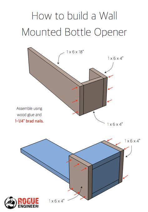 diy-wall-mounted-bottle-opener-plans-rogue-engineer Bottle Opener Ideas, Bottle Opener Diy, Diy Bottle Opener, Build A Wall, Mounted Bottle Opener, Tv Mount, Wall Mounted Bottle Opener, Popular Woodworking, Beer Opener