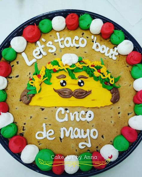 Instagram post by Anna ubel • May 3, 2020 at 6:57pm UTC Taco Cookie Cake, Taco Party Cake Ideas, Taco Themed Desserts, Taco Cakes Birthday, Cinco De Mayo Cake Ideas, Fiesta Cookie Cake, Cinco De Mayo Message Cookies, Mexican Themed Cakes, Cake Frosting Designs