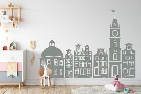 Large City Skyline Doodle Wall Decal Doodled Stickers Vinyl | Etsy Skyline Doodle, Preschool Playroom, Baby Wall Decals, Doodle Wall, Nursery Preschool, Doodle Stickers, City Skyline Art, Home Office Wall Decor, Playroom Bedroom