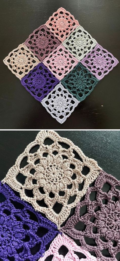 Granny Square Pattern Free, Spring Table Runner, Granny Square Crochet Patterns Free, Crochet For Beginners Blanket, Crochet Square Patterns, Spring Table, Granny Squares Pattern, Granny Square Crochet Pattern, Square Patterns