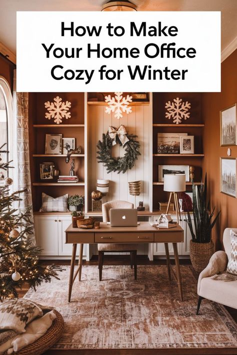 Transform your work from home office with cozy desk accents like holiday-themed mugs, soft blankets, and warm lighting. Use small home office ideas workspaces to maximize comfort and style. Add scented candles and minimalist decor for a calming vibe. Your cozy home office will feel like a winter escape! #cozyhomeoffice #homeofficesetup #cozydesk #workfromhomeoffice #cozyroomdecor #smallhomeoffices #cozyworkspace #modernhomeoffices #cozyhouse #cozyoffice #cozyhomedecor #cozyroom 2025 Home Office Trends, Home Office Video Background Ideas, Office Ideas Workspaces, Small Home Office Ideas Workspaces, Cozy Cubicle, Cozy Winter Home, Small Home Office Ideas, Office Cozy, Home Office Decor Ideas