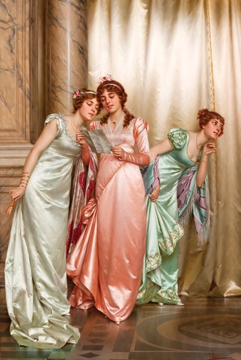 Vittorio Reggianini, Regency Era Fashion, Victorian Paintings, Regency Fashion, Regency Dress, Regency Romance, Three Women, Three Graces, Era Fashion