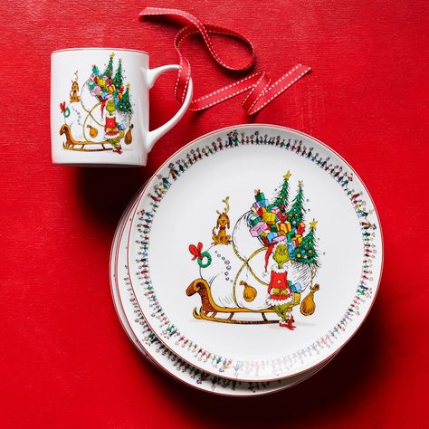 The Grinch™ Dinnerware Collection + Place Setting | Williams Sonoma Original Grinch, Christmas China Patterns, Grinch Movie, Holiday Dinnerware, Melamine Dinnerware Sets, Christmas China, Christmas Dinnerware, Melamine Dinnerware, Grinch Stole Christmas