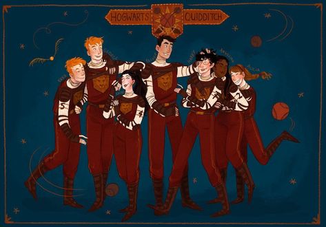 F L E U R | 🥇🏆The Gryffindor Quidditch team🏆🥇 It took me a while to figure out how to fit seven people in a lineup and make it fun to look at🫡 The ✨… | Instagram Gryffindor Quidditch Team, Gryffindor Quidditch, Hogwarts Quidditch, Harry Potter Scene, Harry Potter Comics, Cedric Diggory, Hogwarts Mystery, Harry Potter Marauders, Character Sketches