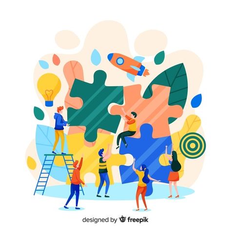 Puzzle Logo, Kindergarten Design, Vector People, Colorful Background, About People, Flat Illustration, Abstract Wallpaper, Vector Background, Puzzle Pieces