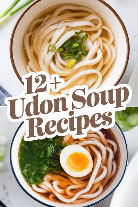 Warm your soul with these quick udon soup recipes that are sure to make your taste buds dance! Perfect for chilly days these dishes feature savory broth fresh vegetables tender noodles and delicious toppings. Enjoy a bowl of happiness with each delightful sip of this comforting Japanese classic. Japanese Udon Soup, Asian Broth Soup Recipes, Noodle Broth Recipe, Udon Noodle Recipe Soup, Udon Noodle Recipes, Chicken Udon Noodle Soup, Japanese Soup Recipes, Chicken Udon Soup, Udon Soup Recipe