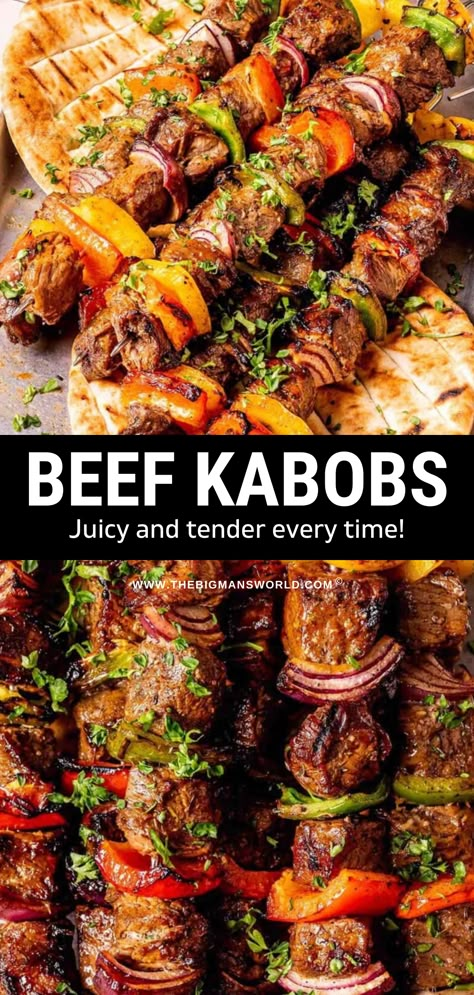 Make mouthwatering, juicy, and tender street-style beef kabobs at home using this simple recipe! These beef kebabs feature succulent sirloin chunks marinated in a tangy-salty-umami marinade and grilled to perfection on skewers. Beef Shish Kabobs, Kebab Marinade, Beef Shish Kabob, Shishkabobs Recipe, Beef Kabob Recipes, Shish Kabob, Beef Kebabs, Steak Kabobs, Beef Kabobs