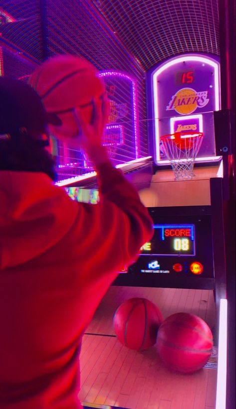 Teenage boy playing basketball at the arcade Arcade Date Aesthetic, Abc Dates, Sports Valentines, Arcade Date, Basketball Arcade Game, Basketball Arcade, Life Romanticized, Alphabet Dating, Basketball Arcade Games