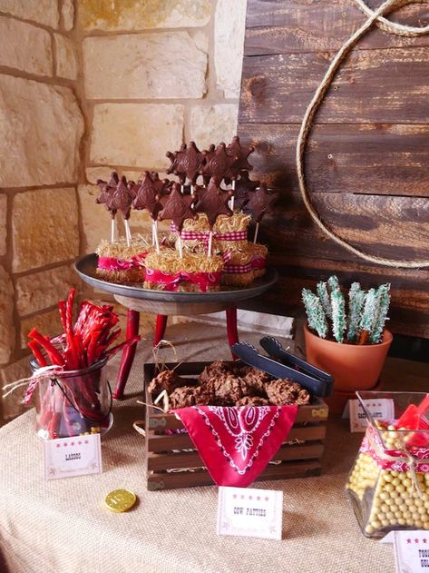 Western sweets + desserts from a Wild West Birthday Party on Kara's Party Ideas | KarasPartyIdeas.com (8) Hoedown Birthday Party Ideas, Outdoor Western Birthday Party, Western Desert Table Ideas, Old West Party Ideas, Western Style Birthday Party Ideas, Western Party Dessert Table, Hoedown Food Ideas, Cowboy Themed Birthday Party Food, Western Birthday Party Food Ideas