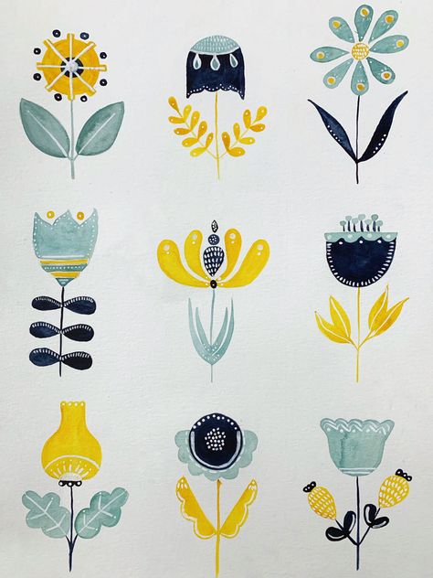 folk art | Skillshare Projects Czechoslovakian Folk Art, Swedish Patterns Folk Art, Folk Art Flowers Simple, Folk Art Pottery, Scandinavian Drawing, Czech Folk Art, Folk Art Watercolor, Folk Art Illustration, Nordic Folk Art