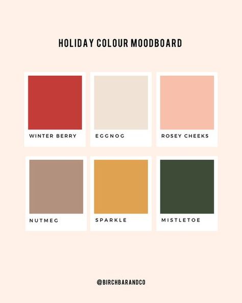 Birch Bar | baby + holiday + party decor on Instagram: "we are fa-la-la-la loving the palette for this season! 🎄❤️​​​​​​​​ ​​​​​​​​ 🌟 what are your favourite colours for this time of year? let me know below...​​​​​​​​ ​​​​​​​​ •​​​​​​​​​​​​​​​​ •​​​​​​​​​​​​​​​​ •​​​​​​​​ ​​​​​​​​ ​​​​​​​​ #christmas #holidaycolours #holidaymoodboard #inspiration #tistheseason #holidays #christmasornaments #holidayseason #christmas2022 #christmasdecor #holidaydecor #christmasornament #treeornament #customornam Mid Century Christmas Color Palette, Christmas Colour Schemes Inspiration, Girly Christmas Color Palette, Christmas Card Color Scheme, Christmas Color Swatches, Christmas 2024 Color Trends, Holiday 2024 Color Trends, Holiday Colour Palette, Unique Christmas Color Palette