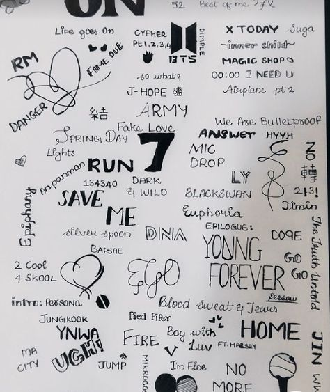 Bts Doodle, Bts Doodles, Airplane Pt.2, Doodle Pages, Mic Drop, Cute Doodles Drawings, Fake Love, Magic Shop, Cute Easy Drawings