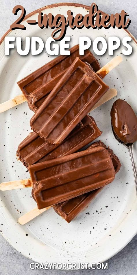 These 2 ingredient fudge pops are just like fudgesicles! It's an easy no bake recipe that has only 2 ingredients and 5 minutes of prep time! Keto Bento, Homemade Fudgesicles, Fudge Popsicles, 2 Ingredient Fudge, Pudding Pops, Frozen Treats Recipes, Frozen Dessert Recipes, Fudge Pops, Chocolate Popsicles