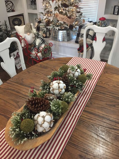 CENTERPIECE, Christmas Dough Bowl (Inspiration) Christmas Bowl Decorations, Christmas Dining Room Table, Dough Bowl Centerpiece, Diy Christmas Table, Dining Room Table Centerpieces, Christmas Bowl, Christmas Dining Table, Christmas Dining Room, Christmas Dinner Table