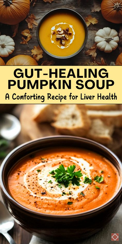 This pumpkin soup recipe is more than just cozy—it’s healing! With ingredients that support liver health and combat inflammation, this creamy soup is perfect for fall nights. Easy to make and full of flavor, it’s a must-try for anyone focusing on wellness. Save this pin for a healthy autumn soup! Gut Soup Recipes, Healthy Healing Soup, Healing Pumpkin Soup, Gut Healing Soup Vegetarian, Healthy Gut Soup Recipes, Healthy Pumpkin Soup Recipe, Gut Healing Soup Recipes, Gut Healthy Soup, Pumpkin Healthy Recipes