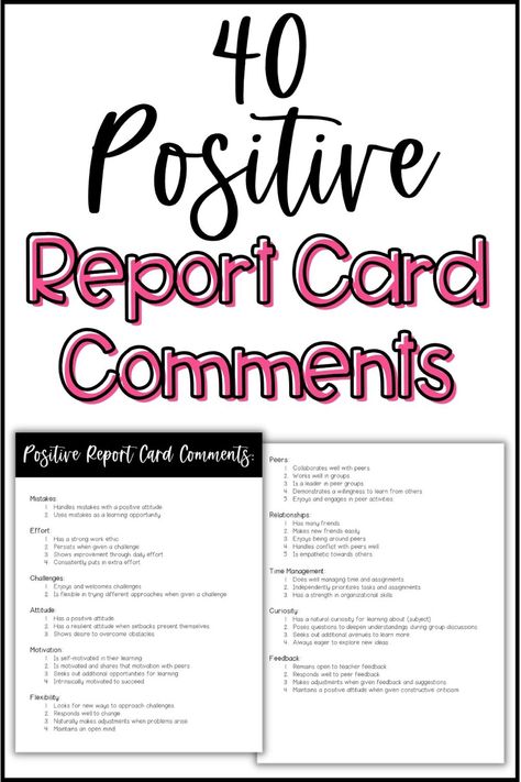 🌟 FREE - No more wasting time trying to think of report card comments. Just grab this PDF download full of positive report card comments and add it to your gradebook binder.