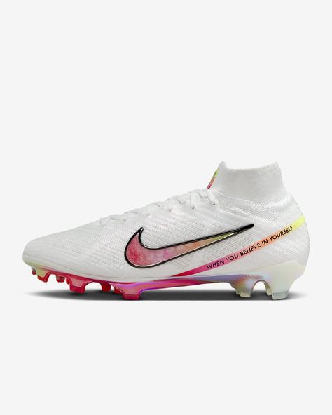 Nike Zoom Mercurial Superfly 9 Elite 'Marcus Rashford' Firm-Ground Football Boot. Nike ID Shoes For Football, Cute Soccer Cleats, Custom Football Cleats, Football Boots Nike, Soccer Cleats Nike Mercurial, Pink Soccer Cleats, Soccer Training Workout, Best Soccer Cleats, Best Soccer Shoes