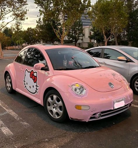 Hello Kitty Pink Volkswagen Beetle ���💖 #hellokitty #hellokittycore #hellokittylovers #kawaiicar Aesthetic Volkswagen Beetle, Pink Volkswagen, Pink Volkswagen Beetle, Sanrio Car, Pink Beetle, Car Pink, Hello Kitty Car, Pink Convertible, Bug Car