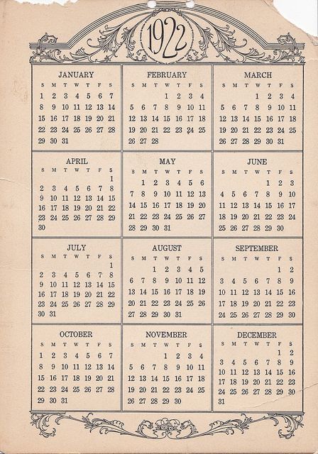 1922 Calendar Victorian Calendar, Table Calendar Design, Graphic Design Calendar, Old Calendar, Free Ephemera, Yearly Calendar Template, Calendar Designs, Vintage Mail, Table Calendar