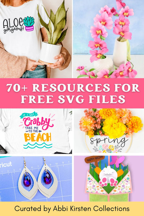 A colorful college of Cricut projects. The text reads, 70+ resources for free SVG cut files. Free Craft Templates, Silhouette Cameo Free, Cricut Help, Cricut Svg Files Free, Easy Paper Flowers, Free Cricut, Large Paper Flowers, Leaf Template, Cricut Craft