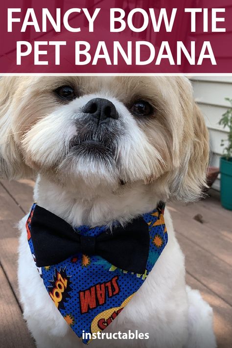 ShivangiN created this very dapper bow tie pet bandana that can be used for a dog or other pet. #Instructables #puppy #sewing #fashion #accessory Diy Dog Bandana Collar, Fancy Dog Bandanas, Pet Neckwear Diy, Dog Bandana Pattern Printable Free, Dog Bandana Pattern Printable, Dog Bow Tie Diy, Treat Business, Dog Bandana Pattern, Pet Crafts