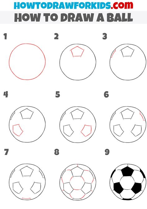 How To Draw A Soccer Ball, Easy Sketches For Beginners, Hard Drawings, Learning Cursive, Football Drawing, Sports Drawings, Easy Drawing Steps, Ball Drawing, Drawing Tutorials For Beginners