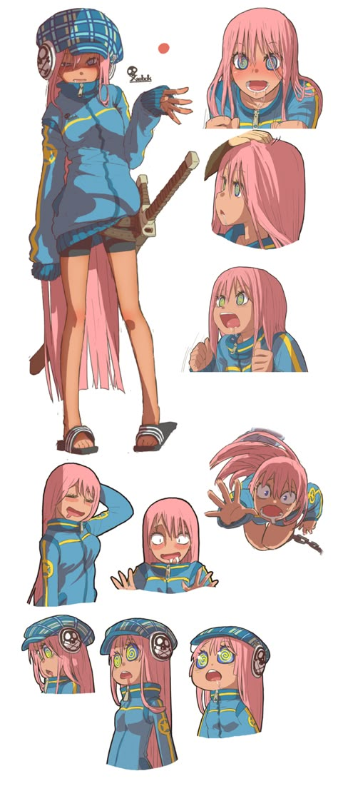 Safebooru - 1girl :p = = @ @ al bhed eyes bike shorts blue eyes blush cabbie hat character sheet choe sun-gyeong drooling hand on another's head hat highres lee ni-je long hair looking at viewer open mouth park ssi-yu daegi petting pink hair saliva sandals scabbard sheath simple background smile solo focus sword tongue tongue out very long hair weapon white background | 2777638 Open Mouth Smile Reference, Accel World, Cabbie Hat, Concept Art Character, Character Poses, Simple Background, Open Mouth, Very Long Hair, Character Sheet