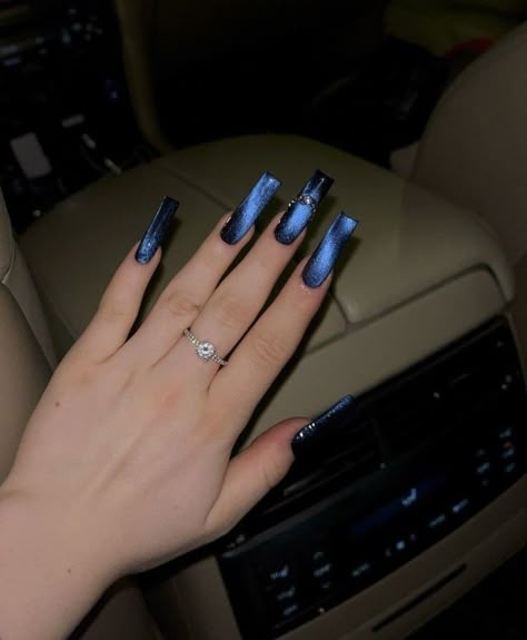 Dark Blue Nail Ideas, Solid Color Acrylic Nails, Dark Blue Nails, Nail Techniques, Blue Acrylic Nails, Color Acrylic, Grunge Nails, French Acrylic Nails, Long Square Acrylic Nails