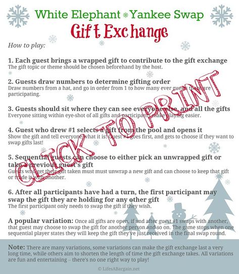 White Elephant Gift Exchange Rules White Elephant Rules Printable, Yankee Swap Rules, Gift Exchange Poem, Gift Exchange Rules, White Elephant Rules, Funny Christmas Poems, Family Gift Exchange, Yankee Swap Gift, Yankee Swap