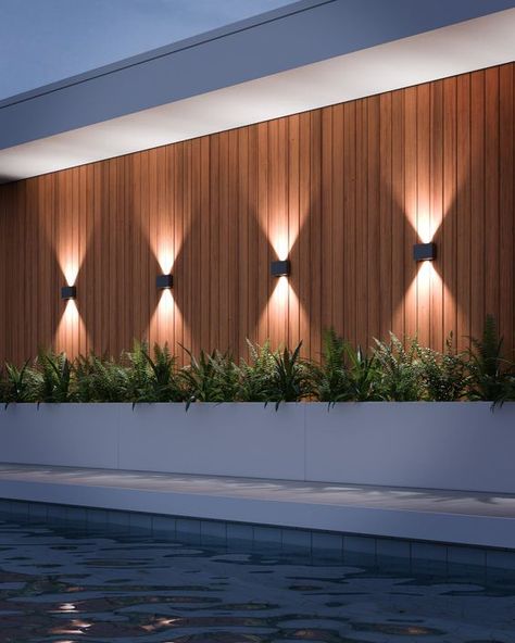 Melrose LED Outdoor Wall Mount #outdoor #lights #exterior #neon #led House Front Wall Design, Fence Lights, Front Wall Design, Exterior Wall Tiles, Outdoor Wall Lamp, Modern Backyard Landscaping, Wall Tiles Design, Exterior Wall Design, Exterior Wall Light