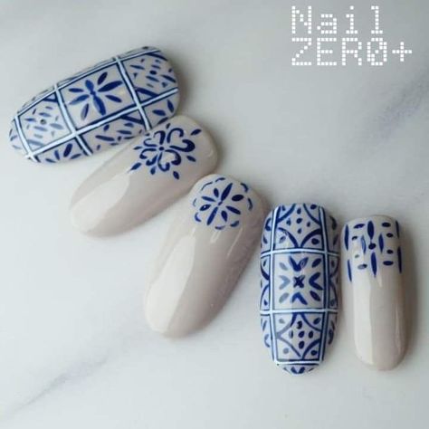 Talavera Inspired Nails, Talavera Nails, Nail Design Ideas 2023, Talavera Nail Art, 2023 Spring Nails, Red Nail Design, Spring Nails 2023, Mexican Nails, Romantic Nails