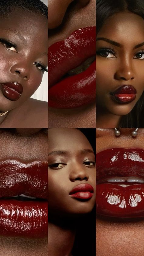 Burgundy Lip Makeup Look, Red Lipstick On Dark Skin, Red Wedding Makeup, Dark Red Lipstick Makeup, Black Cherry Lipstick, Wine Red Lipstick, Cherry Red Lipstick, Sweet 16 Makeup, Dark Lip Makeup