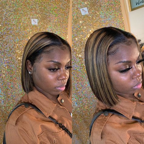 Black Bob Wig With Highlights, Blonde Highlights Brown Hair Black Women, Eyelash Names, Natural Hair Bob, Frontal Wig Hairstyles, Classy Hairstyles, Quick Weave Hairstyles, Short Sassy Hair, Birthday Hair