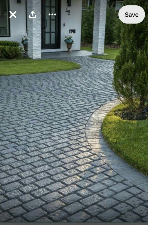 Different Driveway Ideas, Garden And Parking Ideas, Stamp Concrete Driveway, Paver Driveway Designs, Drive Way Ideas Concrete, Stamped Concrete Driveway Ideas, House Driveway Ideas, Paved Driveway Ideas, Dream Driveway