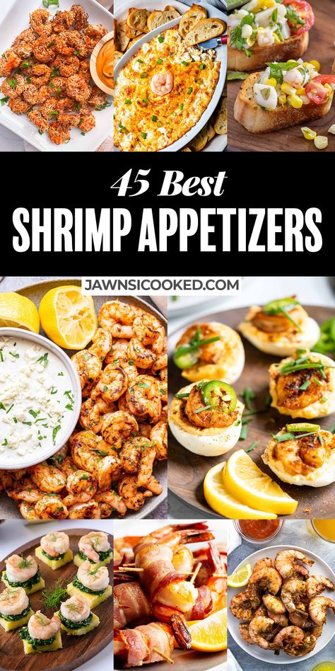 The 45 Best Thanksgiving Shrimp Appetizers! From easy fried shrimp, to elegant finger food and shareable dips! Shrimp Puffs Appetizers, Shrimp Snacks Appetizers, Shrimp Board Ideas, Shrimp Brushetta Appetizers, Seafood Christmas Appetizers, Party Seafood Ideas, Shrimp And Crab Appetizers, Spicy Shrimp Appetizers, Easy Shrimp Appetizer Recipes