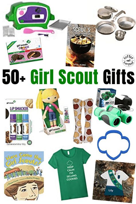 50+ Girl Scout Gifts to purchase for your favorite Girl Scout #girlscouts #girlscout #giftsforgirls #coffeeandcarpool End Of The Year Girl Scout Gifts, Girl Scout Gift Ideas, Girl Scout Leader Gifts, Brownie Girl Scouts Activities, Brownies Girl Guides, Girl Scout Gifts, Junior Girl Scout Badges, Girl Scout Gold Award, Fun Girl