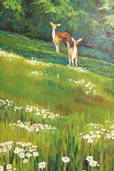 Animal Paintings Acrylic, Acrylic Painting Ideas, Deer Painting, Gouache Art, Landscape Art Painting, Painting Wallpaper, Painting Art Projects, Nature Paintings, Gouache Painting