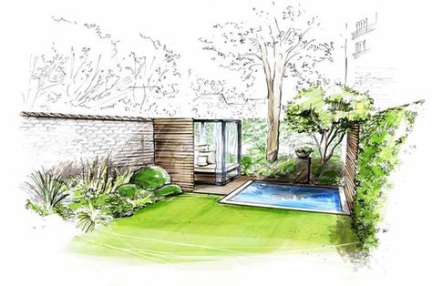 Croquis Architecture, Garden Sketch, Landscape Sketches, Landscape Design Drawings, Landscape Architecture Drawing, Outdoor Luxury, Landscape Sketch, Garden Design Plans, Landscape Design Plans