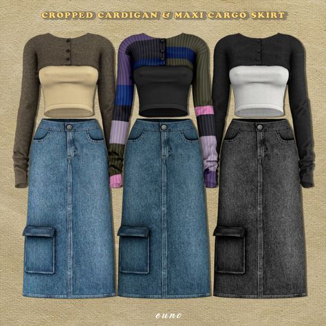 Sims 4 Cc Cargo Skirt, Sims 4 Cargo Skirt, Jean Skirt Sims 4 Cc, Sims 4 Cc 2023, Pants Sims 4 Cc, Euno Sims, Maxi Cargo Skirt, Long Skirt Jeans, Sims 4 Cc Patreon