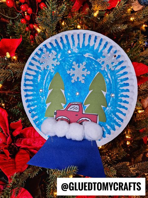 Paper Plate Red Truck Christmas Snow Globe Kids Crafts Paper Plates, Paper Plate Snow Globe, Christmas Snow Globe Craft, Kids Crafts Paper, Snow Globe Craft, Preschool Christmas Activities, Snow Globe Crafts, Christmas Snow Globe, Red Truck Christmas